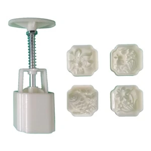 Mooncake Moulds Hand Pressure Plastic Material Baking Accessories with 4 Stamps - Picture 1 of 6