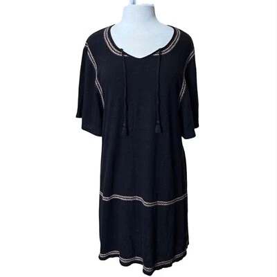 Garnet Hill Organic Linen Black Embroidered Beach Dress Womens Large - Image 1 of 4
