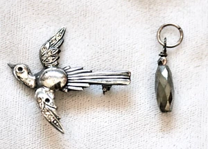 VINTAGE LOT jewelry STERLING bird in flight BROOCH +FACETED pyrite BEAD pendant - Picture 1 of 12