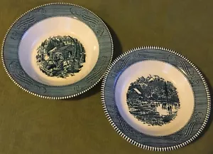 LOT 4 Asst. Bowls BLUE & WHITE CURRIER & IVES 3) 8-1/2" SOUPS 1) 9" Veg. - Picture 1 of 5