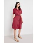 Gerry Weber Breezy Summer Dress Boat Neck Buttoned Leather Belted Red Size 12