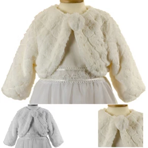 GIRLS FUR BOLERO JACKET WHITE IVORY FAUX FUR SHRUG BRIDESMAID WEDDING 4-12 YRS - Picture 1 of 3