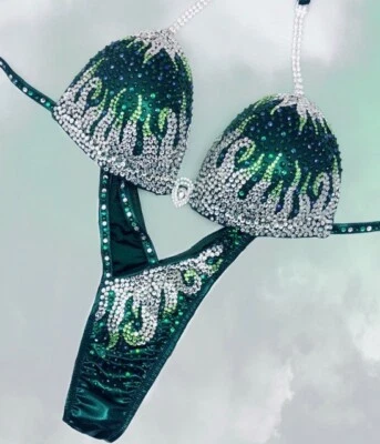 Pine green Asymmetrical figure competition suit - Image 1 of 3