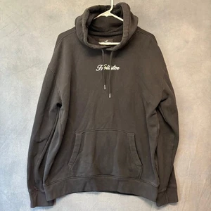 Felpa nera con cappuccio Hollister pullover ricamato logo centrale streetwear - Foto 1 di 14