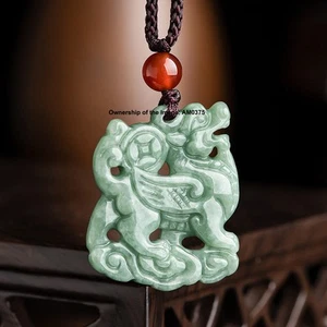 Colgante Natural Grado A Jadeíta Frijol Verde Bendición Kylin Animal - Imagen 1 de 4
