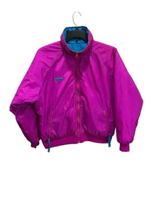Vintage 90s Columbia Softshell Reversible Puffer Jacket Magenta Teal Women's XL - Picture 1 of 9