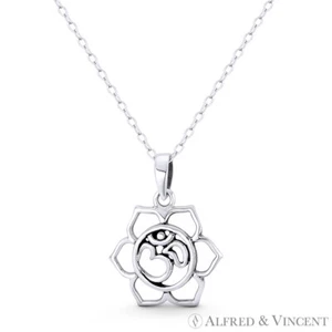 Dije Dije Hindú Flor de Loto Om Aum Ohm Ohm Sánscrito Plata Esterlina 0,925 - Imagen 1 de 1