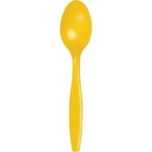 School Bus Yellow Heavy Duty Plastic Spoons 24 Per Pack Tableware Supplies - Picture 1 of 1