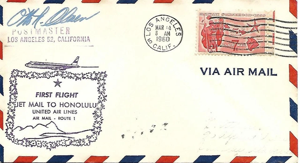 First Jet Airmail Flight Los Angeles - Honolulu March 14 1960 AAMC#J470 - Image 1 of 1