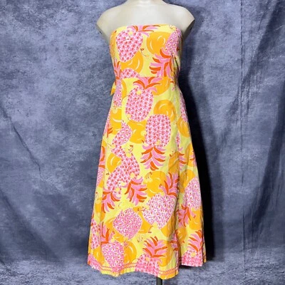 VTG Lilly Pulitzer Sabrina Strapless Dress Size 10 Yellow Pineapples Tie Back - Image 1 of 4