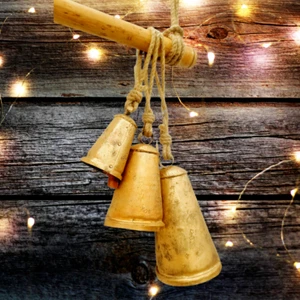Set of 3 Christmas Decor Rustic Cow Bell Mantel Home Garden Farmhouse Decor Iron - Picture 1 of 11