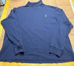 Polo Ralph Lauren Blue Turtle Neck Pony Shirt Yellow Pony Logo Sz Large - Picture 1 of 6