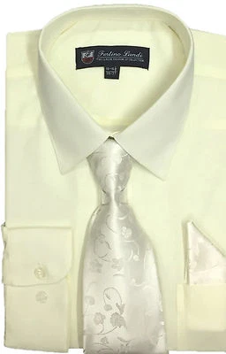 Camisa de vestir para hombre de mezcla de algodón con corbata y pañuelo en 22 colores diferentes Foto 1 de 4