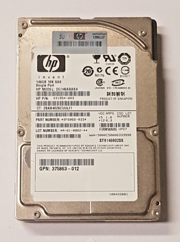 146 SAS HP DG146ABAB4/ST9146802SS Disco Rigido Interno 2.5" Single Port 10K - Immagine 1 di 1