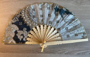 Fan Hand Bamboo Cloth Gray Handmade Indonesia New Avenico Summer Fashion #184 - Picture 1 of 23