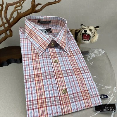 Camisa ajustada NOS John Henry vintage xadrez botão para baixo mangas compridas médias - Imagem 1 de 4