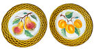 Set of 2 Plates Made in Italy Pears and Peaches10? Basket Weave Edge Rim Glossy