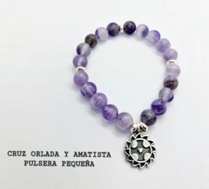 PULSERA PEQUEÑA 16CM CRUZ ORLADA PARRAVICINI Y AMATISTA PLATA 925ML - Picture 1 of 1