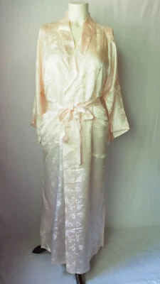 Bata Larga Vintage ESME 100% Seda Pura Kimono Jacquard Floral Bebé Rosa Foto 1 de 4