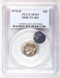 1970-D Roosevelt Dime Doubled Die Reverse DDR FS-802 PCGS MS 65 SPG #3906 - Picture 1 of 2