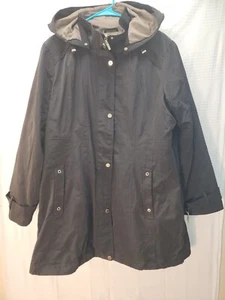 Gallery of New York Womens Coat 1XL Anorax Trench Blk Hooded Removable Lining - Picture 1 of 11