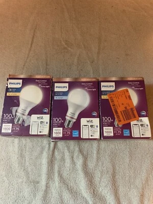 3 Pk Philips Smart Wi-Fi LED Wiz Light Bulbs Soft White Cool 14.5w A21 100W - Image 1 of 4