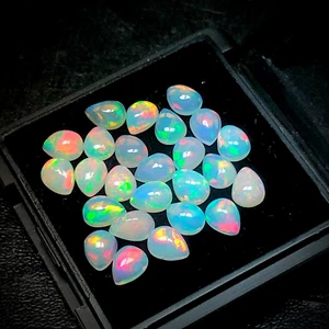 Natural Ethiopian Multi-Fire Opal Gemstone, 8x6 MM Pear Cabochon Loose Gemstone. - Picture 1 of 5