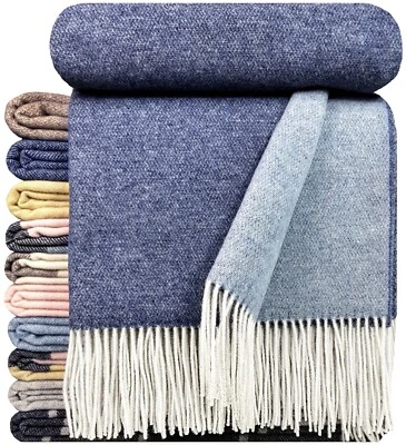 Merinowolldecke Wolldecke Merinowolle-Kaschmir Mix 140x200cm Dunkelblau-Blau - Bild 1 von 4