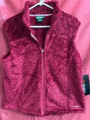 NWT LL Bean Polartec Thermal Pro Hi Pile Fleece Vest XL Full Zip Maroon - Image 1 of 4