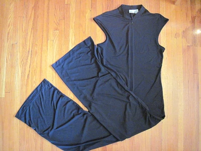 Macacão Newport News chique preto perna larga sem mangas zíper frontal tamanho 16-T vintage - Imagem 1 de 4