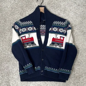 Janie And Jack Fair Isle Train Cardigan Sweater Collar Boys Size 8 - Picture 1 of 9