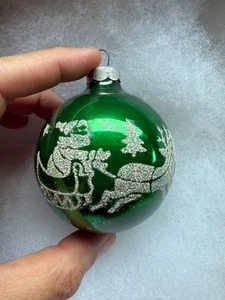 Mid Century Weihnachtsschmuck Schablone Santa Rentier grün glänzend Brite Vintage - Bild 1 von 7