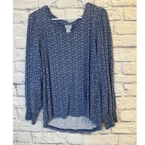 Top túnica manga larga estampado geométrico azul blanco mediano Chicos para mujer talla 1 - Imagen 1 de 7