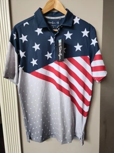 Walter Hagen 11 Polo Shirt Uomo Taglia S Golf Polo USA Bandiera Americana Nuova con etichette Golf - Foto 1 di 10