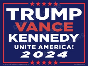 Insegna TRUMP VANCE KENNEDY Unite America 2024 giardino prato 18x12 doppia faccia - Foto 1 di 1