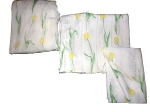 VINTAGE MARTEX ATELIER JULIANA TULIPS YELLOW GREEN FLORAL (3P) TWIN SHEET SET - Picture 1 of 12
