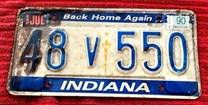 VINTAGE INDIANA 1989 AUTOMOBILE LICENSE PLATE - 'BACK HOME AGAIN' - Picture 1 of 2