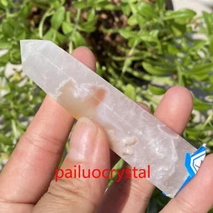 54g natürliche Kirschblüte Achat Obelisk Quarz Kristallspitze Reiki Heilung 80 mm - Bild 1 von 8