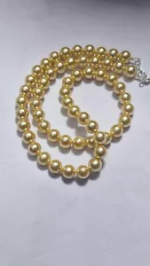 Gold Pearl 9 mm Smooth Beads Gemstone 925 Sterling Silver 14" Strand Necklaces - Picture 1 of 10