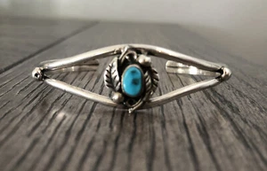 Vtg Southwestern Sterling Silver Turquoise Leaf Bead Adjust Cuff Bracelet 9gr - Picture 1 of 7
