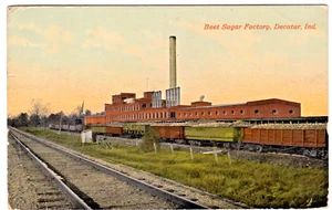 Beet Sugar Factory & Railroad Train & Tracks~Decatur, Indiana~Vintage Postcard - Picture 1 of 2