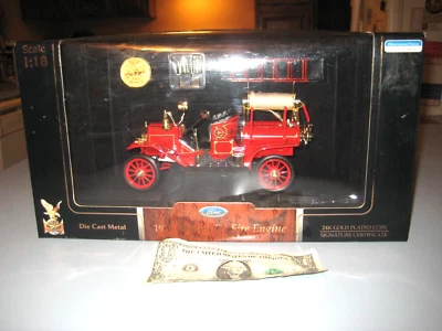 Road Signature Series 1914 Ford Model T Fire Engine + 24K Gold Plated Coin HTF - Image 1 of 4