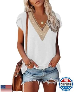 MixShe Womens Tops Puff Short Sleeve Shirts Summer Clothes V Neck Tshirts Spr - Picture 1 of 3