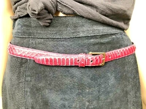VTG TLS Large Hot Pink Snakeskin Brass Buckle Skinny 1” Waist Belt - Picture 1 of 6