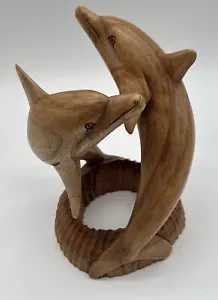 Dolphins Twin Hand Carved Wooden Dolphins Swimming 9in Height AA10 - Picture 1 of 7