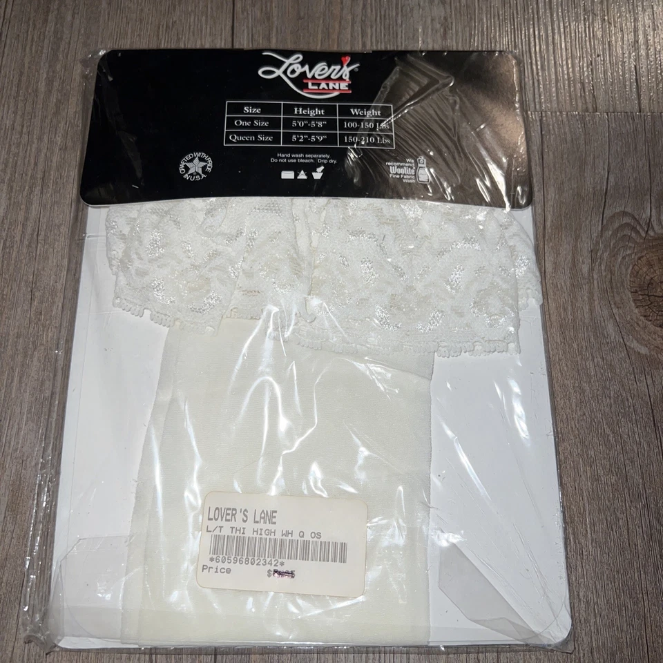 Lovers Lane Lace-Top Thigh High Stockings White One Size 100-150 Lbs Made In USA - Image 1 of 4