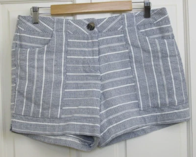 Pantalones Cortos Cynthia Rowley Azul Tweed Para Mujer Talla 10 Cintura 33 Bolsillos 19-26748 Foto 1 de 4