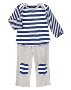 NEW Gymboree Baby Boys 3-6 mos Blue Gray Shirt Pants Cotton Set - Picture 1 of 2
