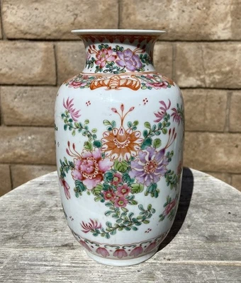 Jarrón vintage chino Famille Rose Bats tarro lámpara porcelana perforada cerámica China Foto 1 de 4