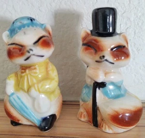 Norcrest Fox Anthropomorphic Salt & Pepper Shakers 1950s Vintage Japan MCM - Picture 1 of 8